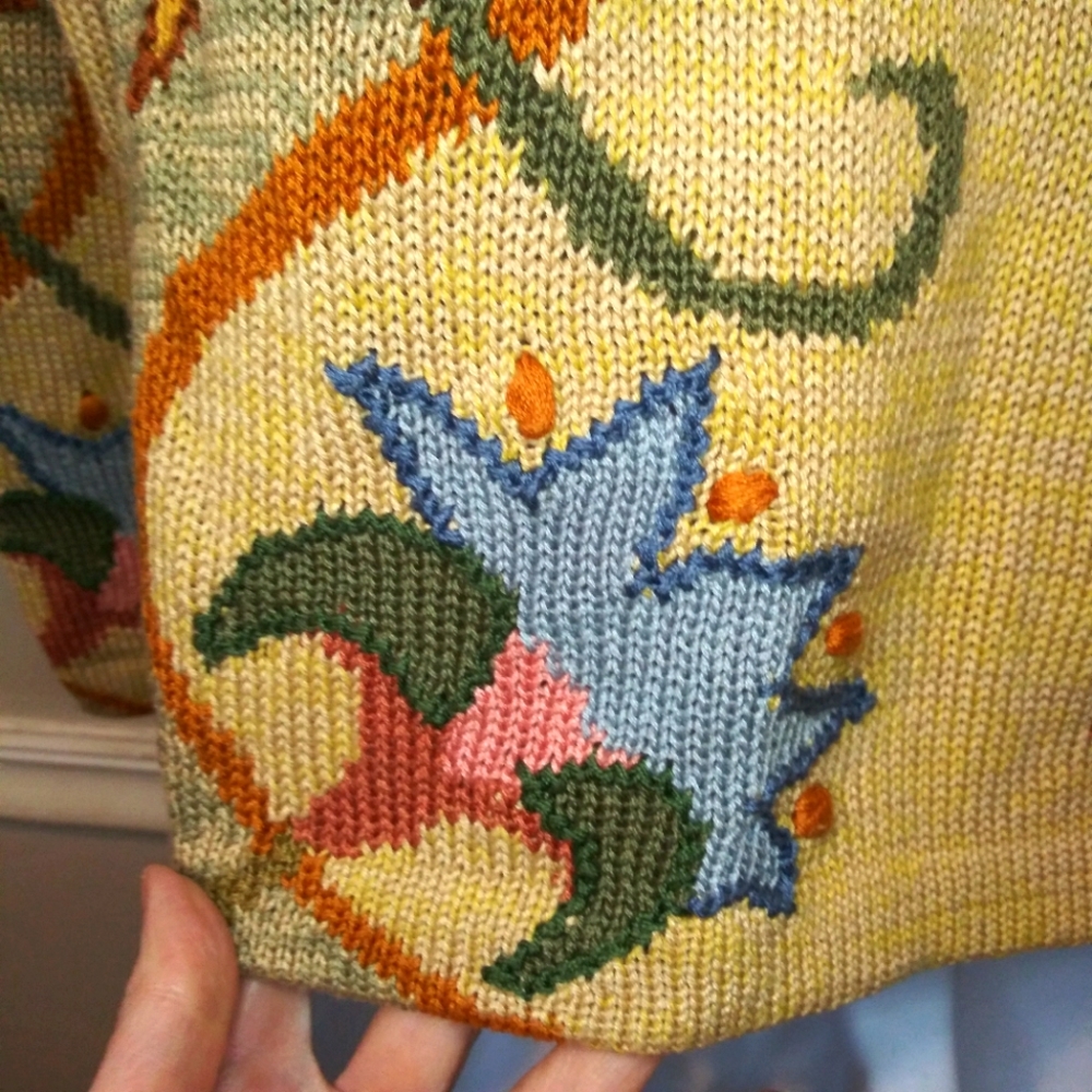 Caamano Handknit Earth Toned Floral Zip Front Cardigan Sweater Made In Peru - Picture 8 of 14